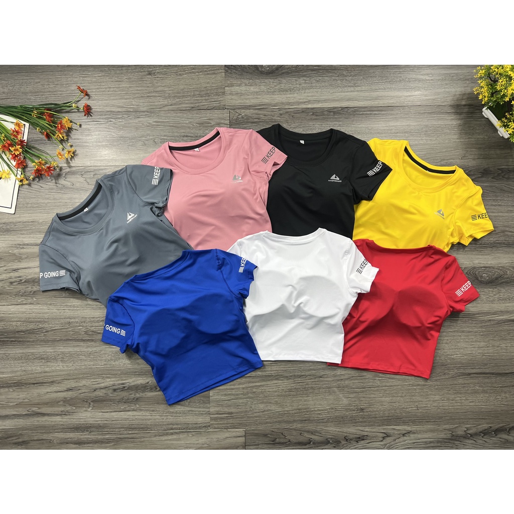 {free ship } áo crop top nữ keep going bên tay tập thể thao _{42kg - 63kg}