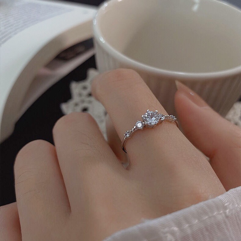 Nhẫn Hở Mạ Bạc 925 Đính Đá Zircon Phong Cách Hàn Quốc Cho Nữ