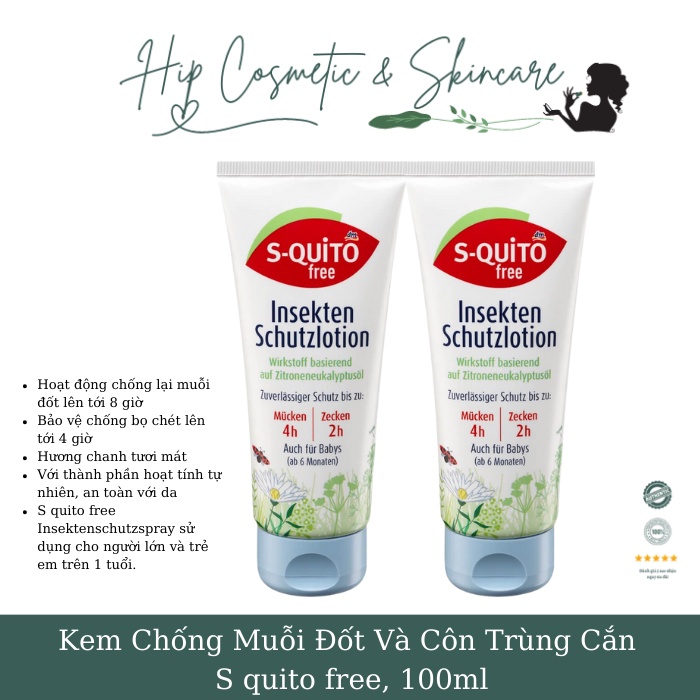 KEM BÔI CHỐNG MUỖI VÀ CÔN TRÙNG  S-QUITO FREE ĐỨC