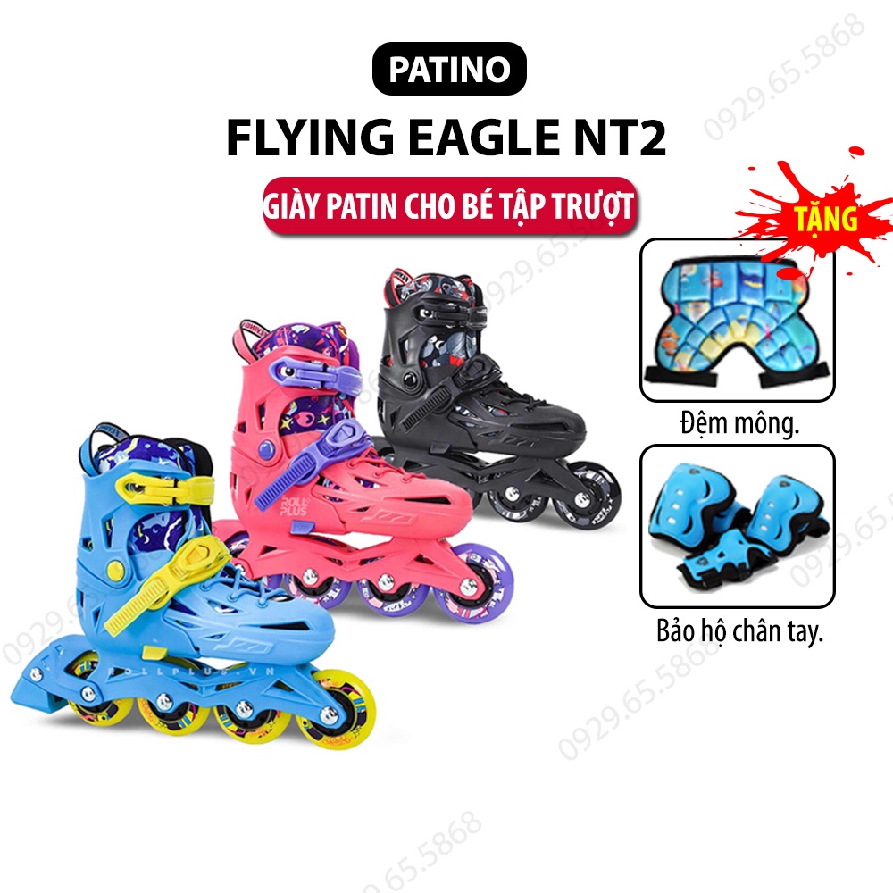 Giày trượt patin Flying Eagle NT2 bánh cao su kèm khóa bánh hỗ trợ tập patin cho trẻ em - PATINO