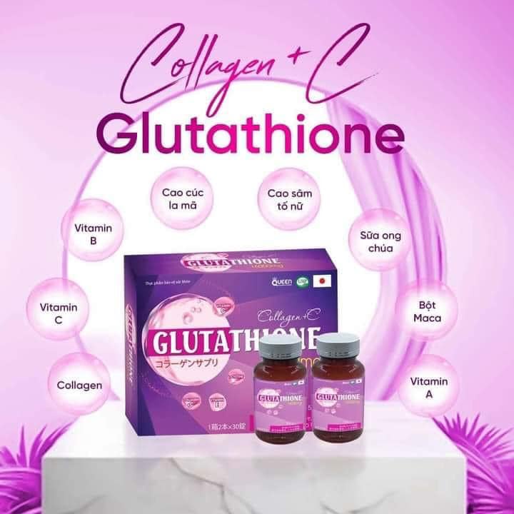 Viên Uống Trắng Da GLUTATHIONE 16000 - Viên Uống COLLAGE Trắng Da Mờ Nám Giảm Nếp Nhăn ( Hộp 2 lọ 60 viên )