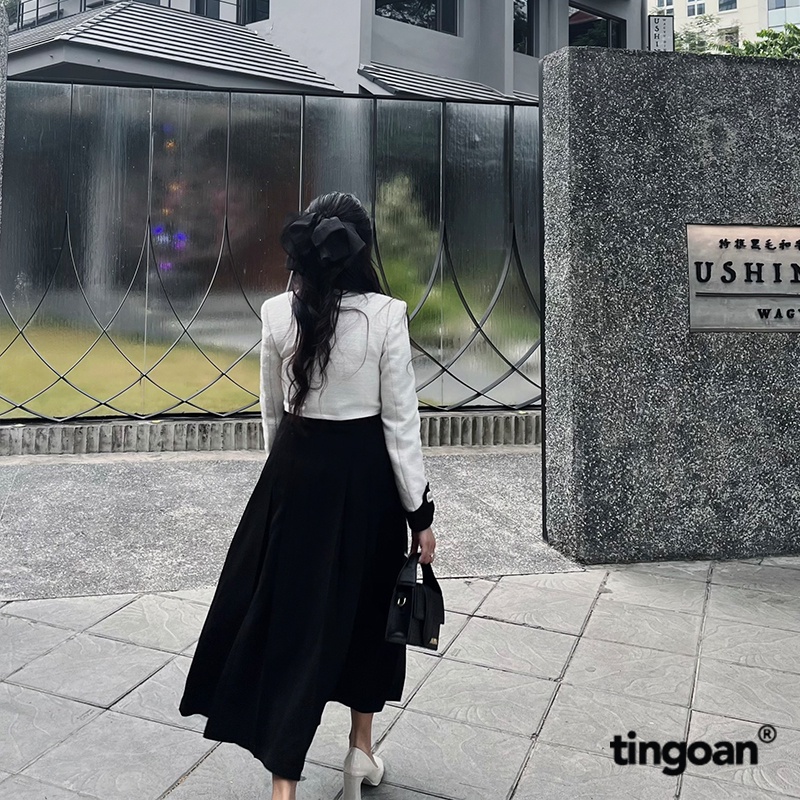 TINGOAN® - Chân váy dài cạp cao đen xếp ly trước QIN QIN LONG SKIRT/BL