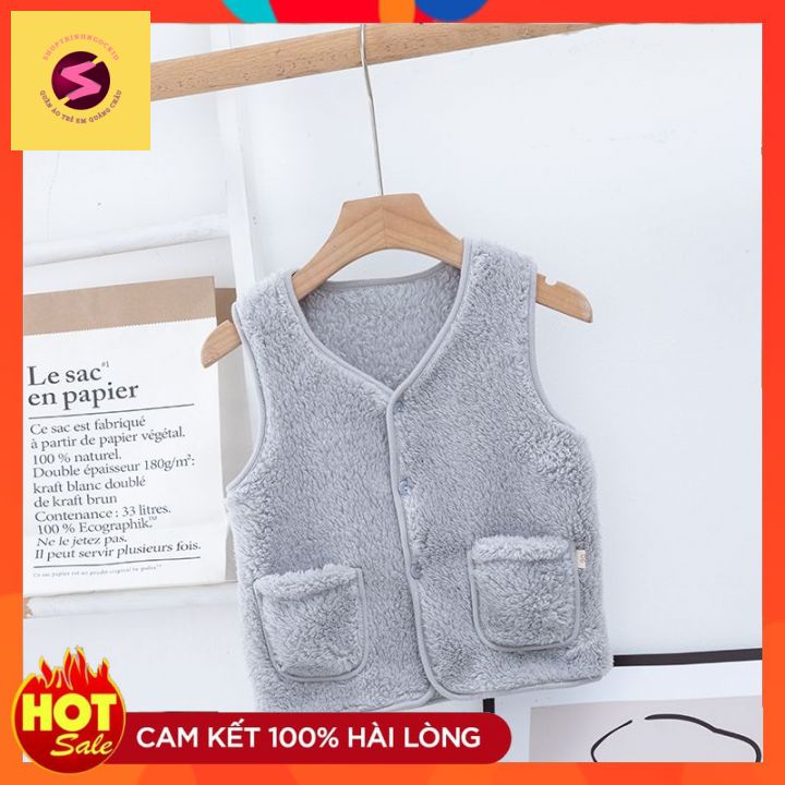 Áo gi lê khoác trẻ em, áo gile hàng quảng châu không rụng lông cho bé trai bé gái
