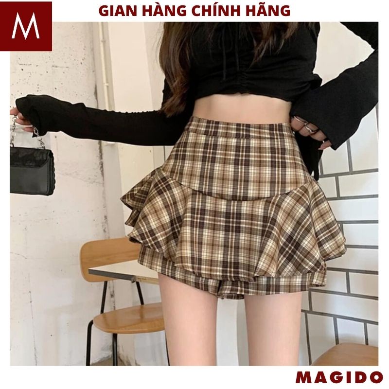 Chân váy kẻ caro cạp cao xếp Ly 2 tầng siêu đẹp, Chân Váy Tennis Ngắn Kẻ Bèo Xòe Thời Trang Nữ hàng Cao Cấp - MAGIDO
