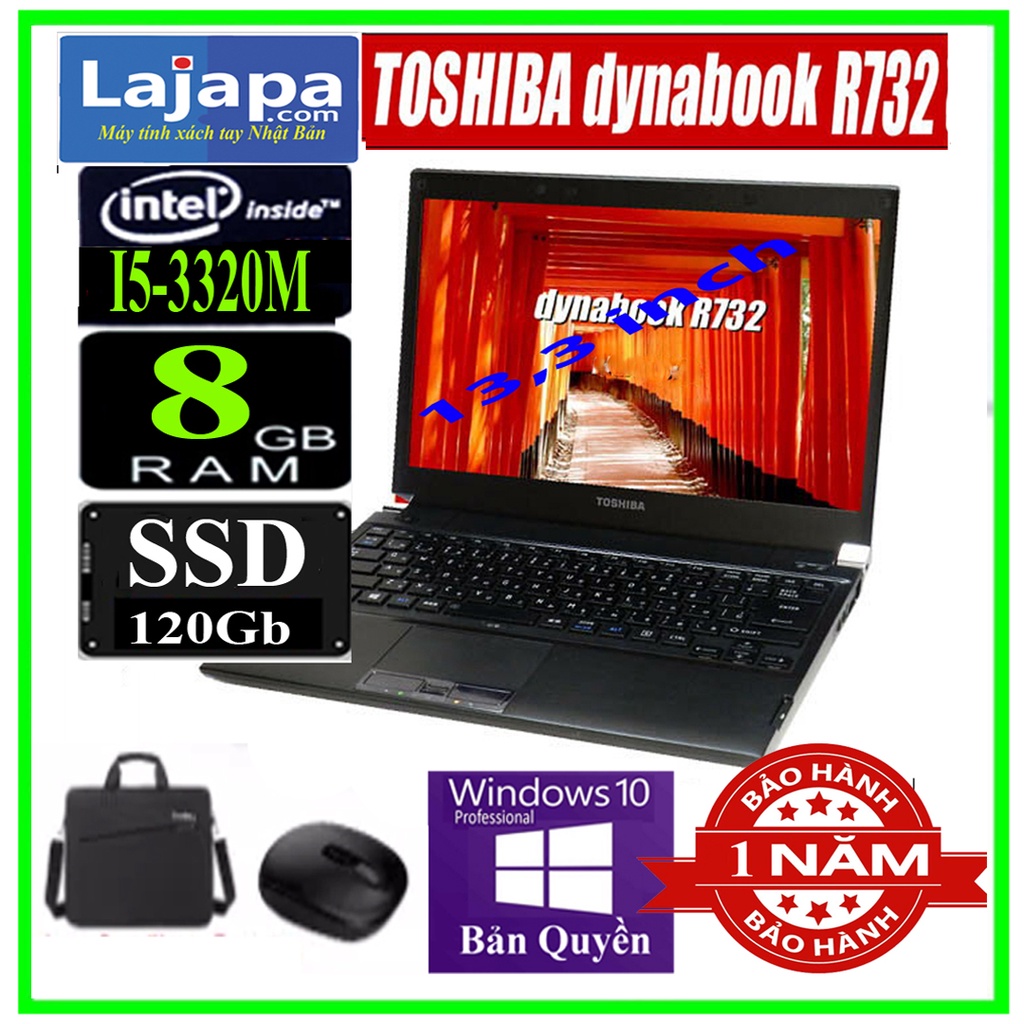 Máy tính laptop giá rẻ, laptop Toshiba R732-i5-3320M Ram 8G SSD 120GB 13,3 inch Pin Trâu Laptop Nhật Bản, laptop i5 giẻ