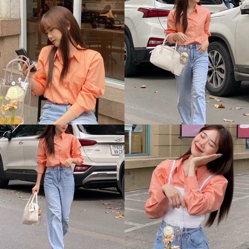 [Ảnh thật] ÁO SƠ MI NỮ - HEE BY OHI - Màu Cam Pastel Cotton 100% (heebyohi)