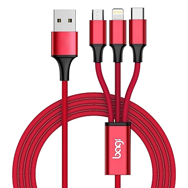 Cáp Dù Sạc Nhanh Bagi 3 Đầu CB-AS12 (3 In 1) (Màu: Đỏ) - Không hộp bao bì
