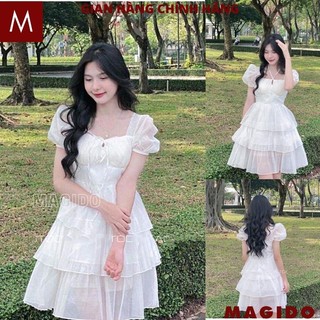 Váy đầm xòe tay phồng 3 tầng Forgirl tiểu thư nữ tính vải mềm mịn đẹp kiểu dáng công chúa bánh bèo - MAGIDO