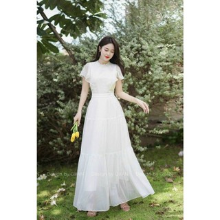 [New] Đầm maxi dài cổ tròn, váy đi biển kết cườm cổ thời trang tôn dáng chất vona mềm mịn