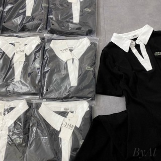 Váy maxi polo đen phối cổ trắng