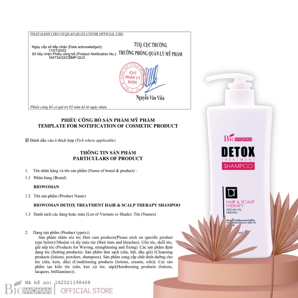 Dầu gội thải độc Biowoman Detox Shampoo cao cấp phục hồi tóc hư tổn giảm gãy rụng 500ml chính hãng Thái Lan