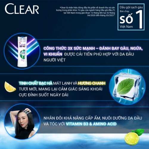 Dầu gội Clear mát lạnh bạc hà chai lớn có vòi 1.4kg dung tích lớn siêu tiết kiệm giá rẻ và chính hãng