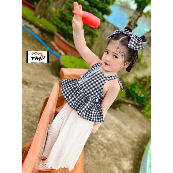 sét áo thô kẻ phối ren quần dập ly kèm tuban cho bé gái từ 10-20kg🌺