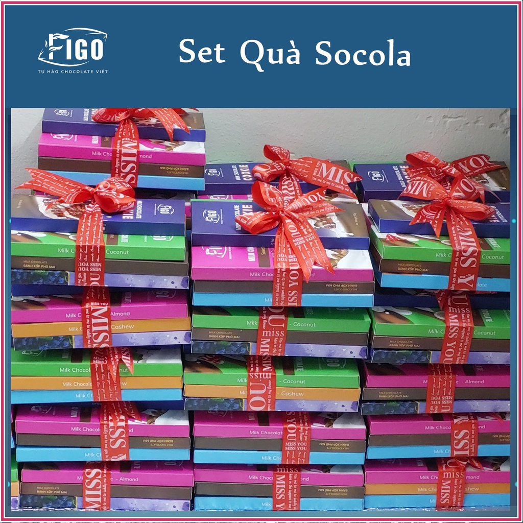 Quà tặng Chocolate cửa sổ 50gr các vị Socola đen và Socola sữa | Dark &amp; Milk Chocolate FIGO kèm Giấy rơm, và Thiệp Quà