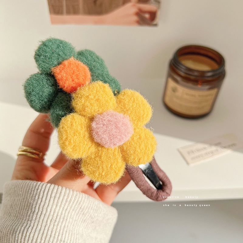 Kẹp Tóc Một Tầng Bằng Vải Len Hình Hoa Thời Trang Thu Đông Hàn Quốc