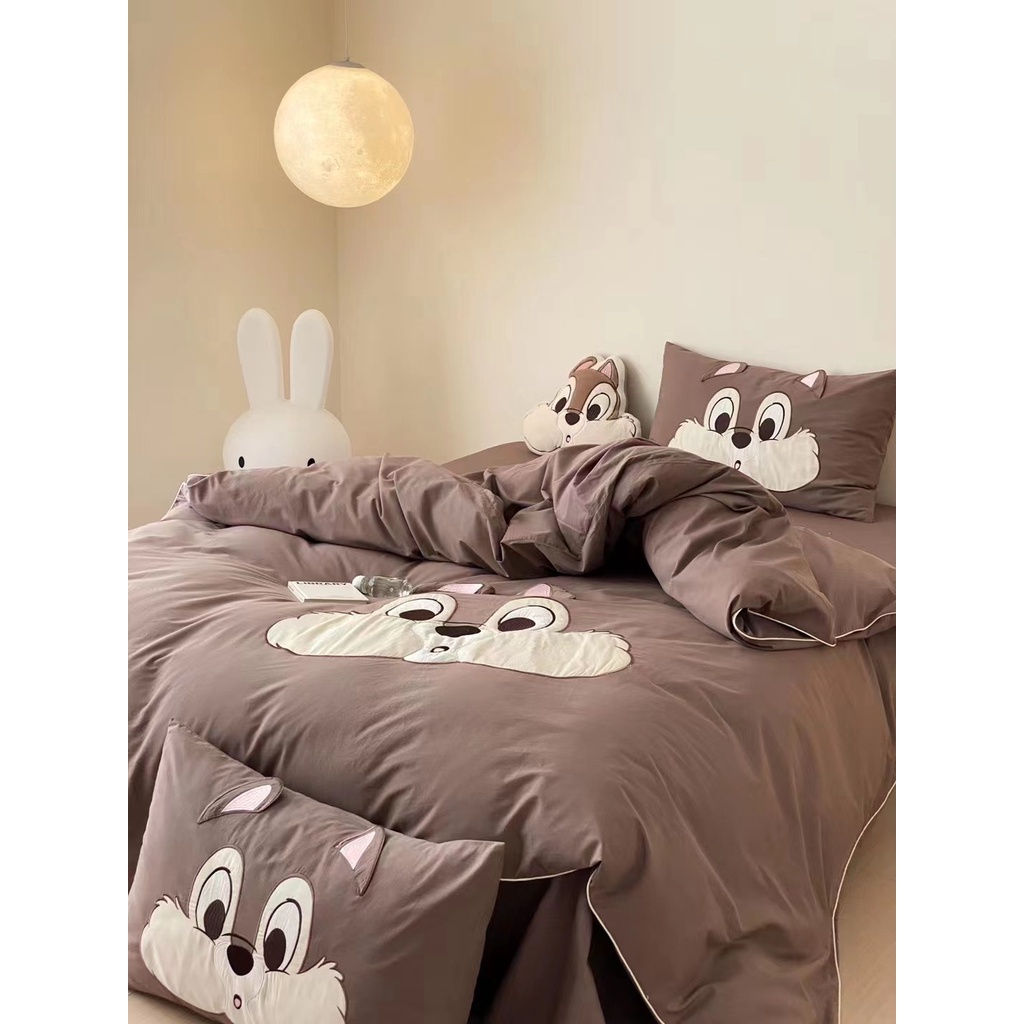 Bộ Chăn Ga Gối 5 Món Cotton Linen Hoạ Tiết Hoạ Hình Disney Mẫu Mới 2023 Luna Bedding