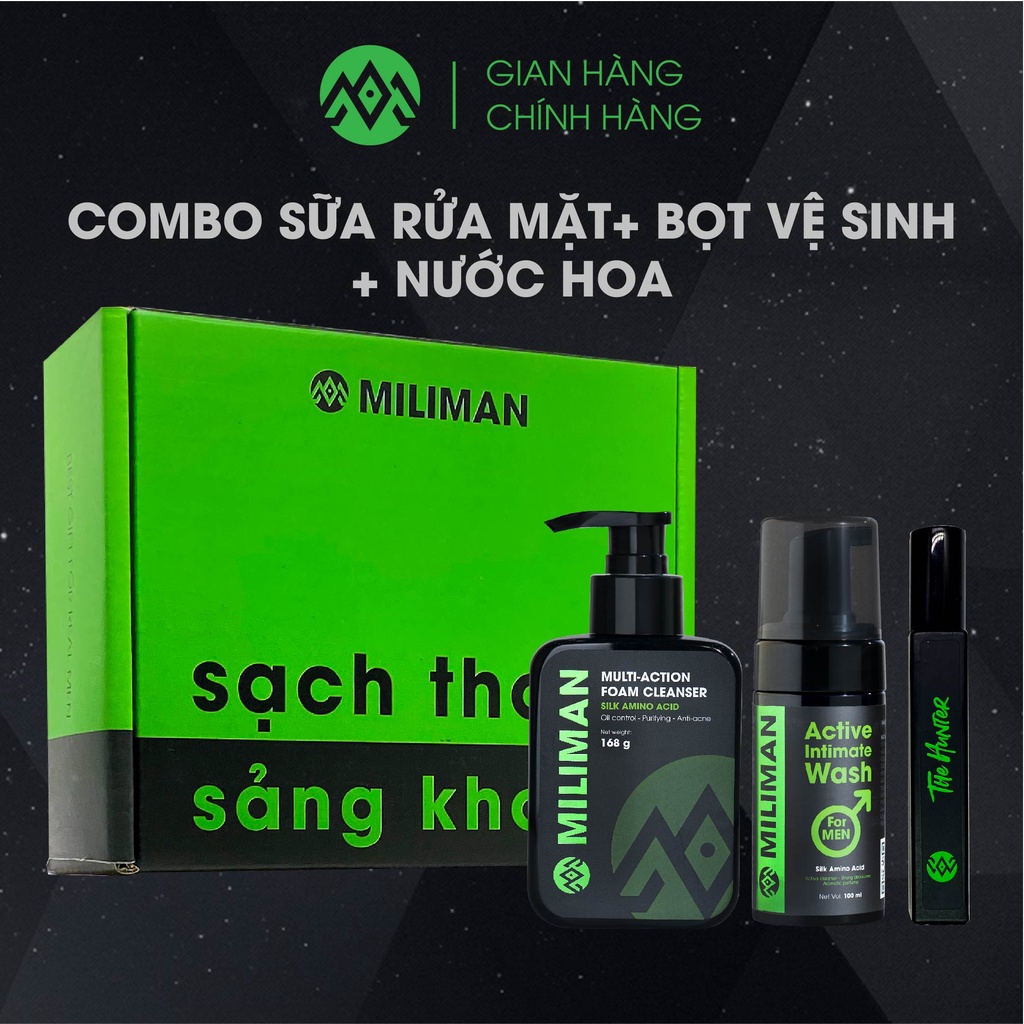 Quà Tặng Bạn Trai MILIMAN, Hộp Quà Tặng Nam Giới Gồm Sữa Rửa Mặt, Dung Dịch Vệ Sinh Và Nước Hoa Nam Lịch Lãm