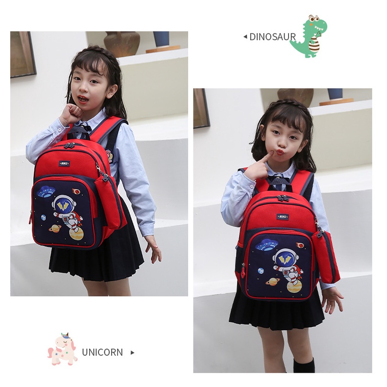 Balo tiểu học hình động vật cho bé trai, bé gái, ba lô túi hoc sinh cấp 1 kèm bóp  đựng bút