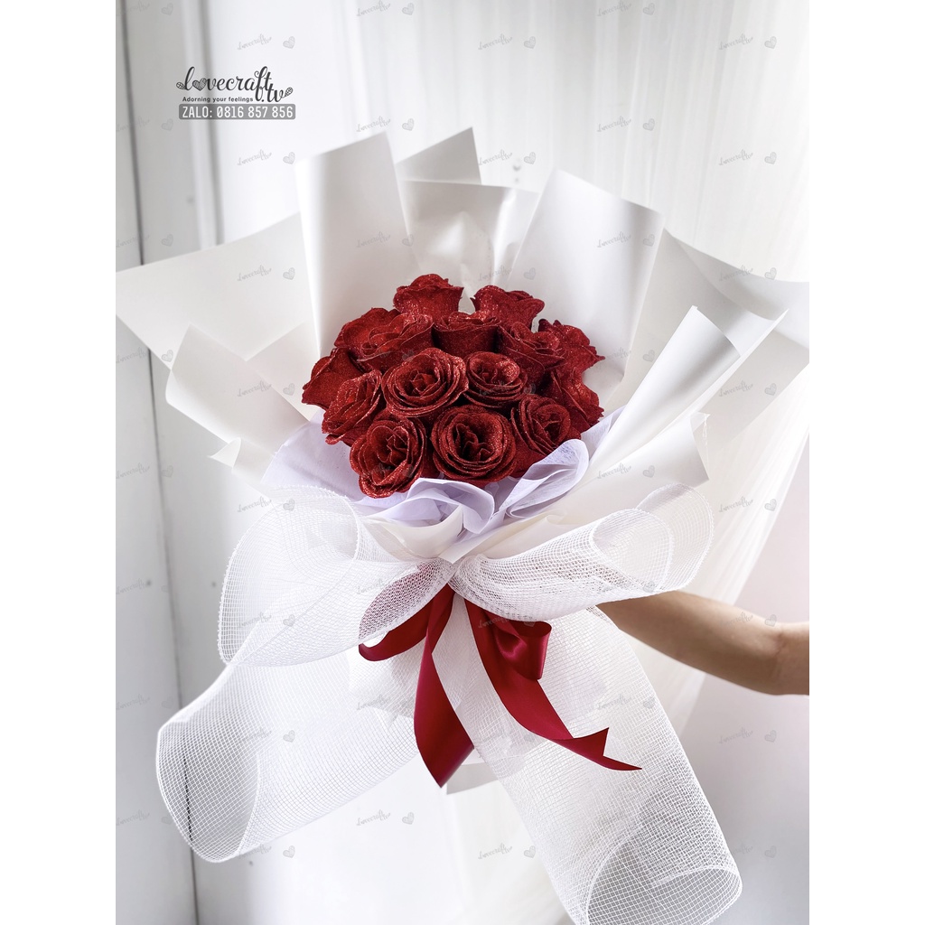 Bó 15 Bông Hồng Đỏ Nhũ - Quà tặng sinh nhật, 20/10, 8/3