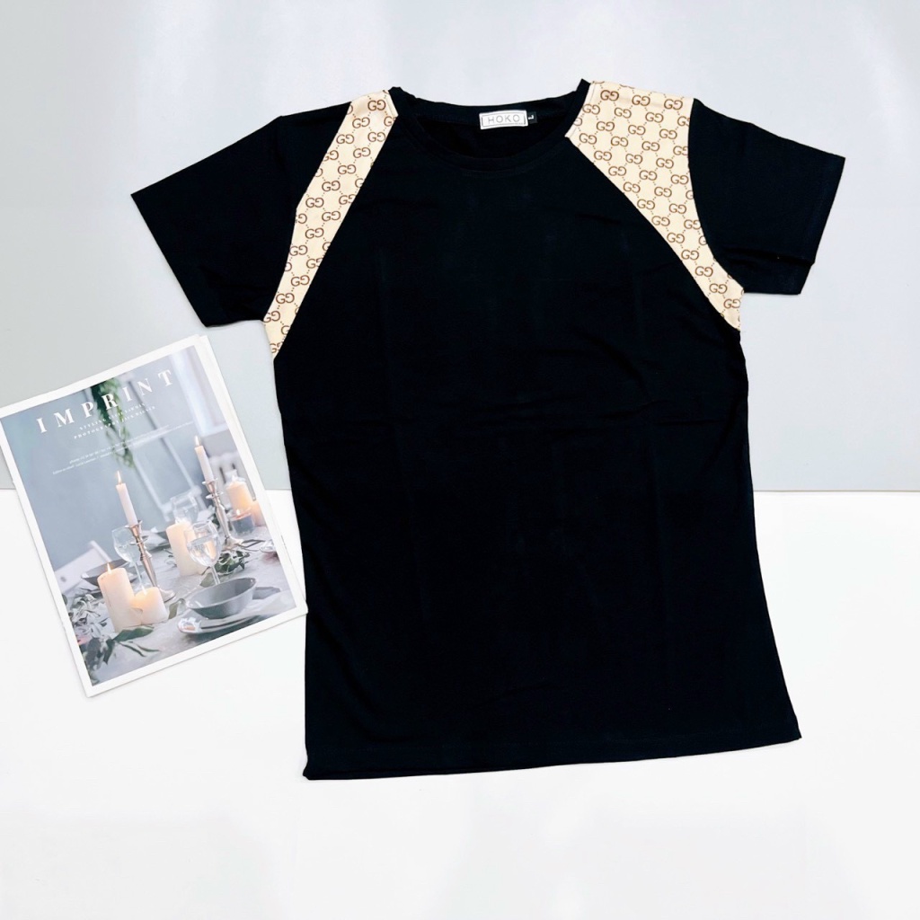 Áo Thun Nam Cổ Tròn Vải Cotton Co Giãn Tốt Tay Ngắn Phối Vai 2 Màu Phong Cách Hàn Quốc NEW UNISEX