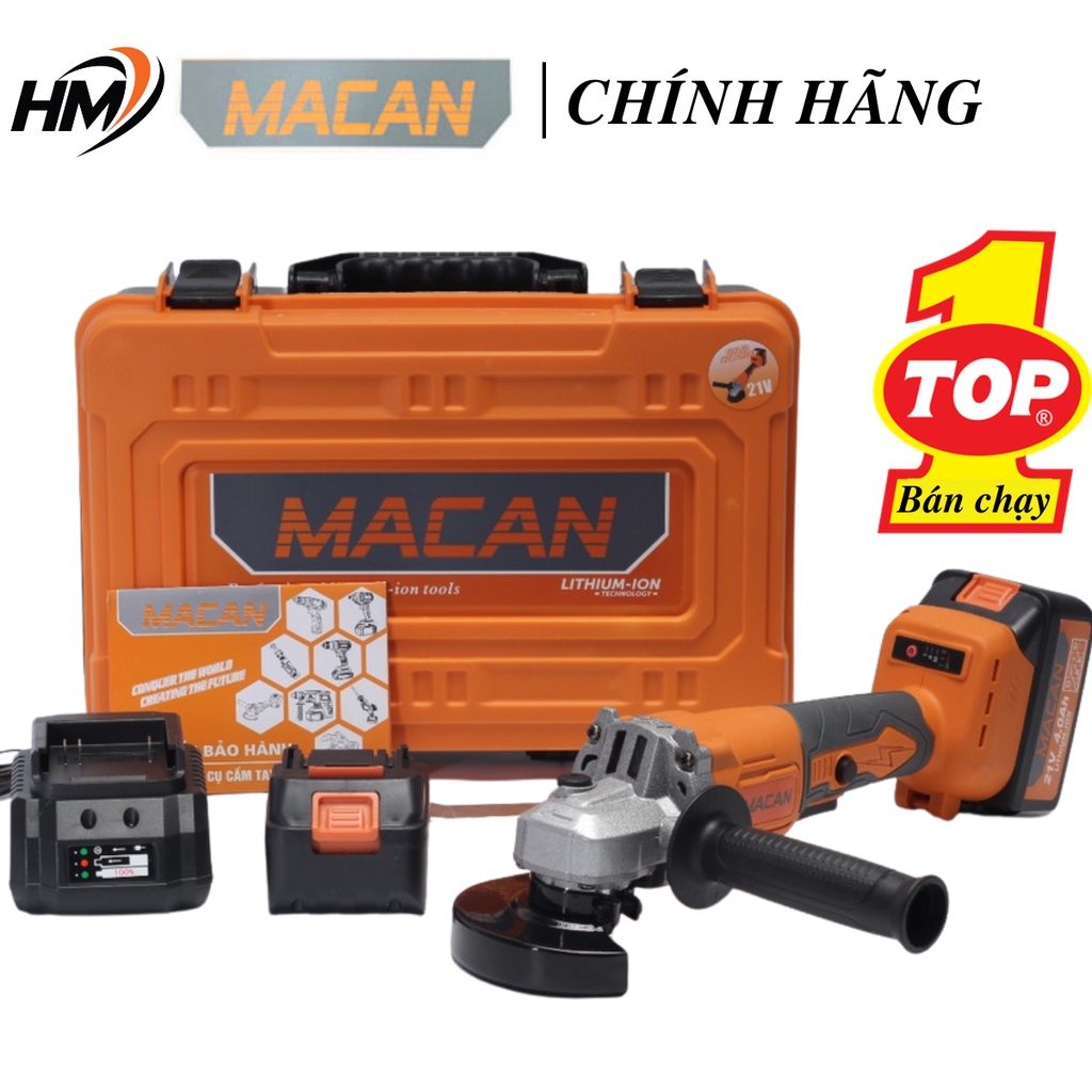 Máy Mài Góc, Máy Cắt Dùng Pin MACAN 21V Không Chổi Than, Pin 10 cell 2000 mah