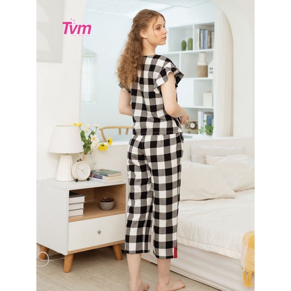 Bộ dài nữ ngắn tay B579 Tvm Luxury Homewear, chất liệu kate cotton