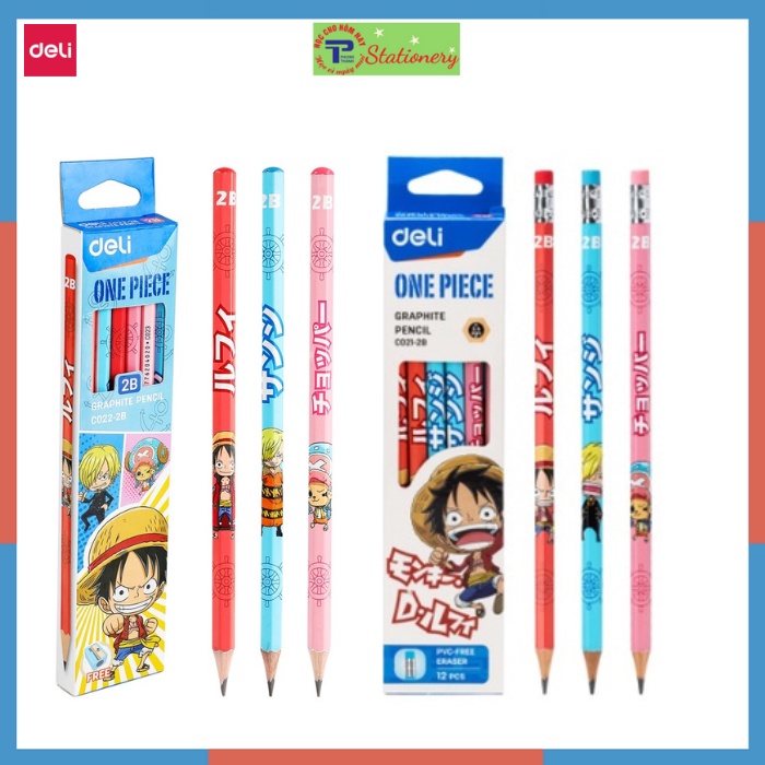 Bút chì lục giác 2B học sinh Deli One Piece nhiều màu sắc, họa tiết dễ thương C021, C022-2B