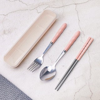 Bộ thìa đũa lúa mạch cán gỗ kèm hộp đựng