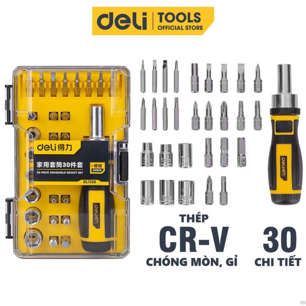 Bộ Tua Vít Deli Cao Cấp 30 Chi Tiết Đa Năng Vặn Ốc Vít, Bu Lông - Phù Hợp Sửa Chữa Vật Dụng, Xe Máy - DL1130 .