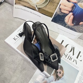 Sandal cao gót lụa khoá đính đá sáng cao cấp