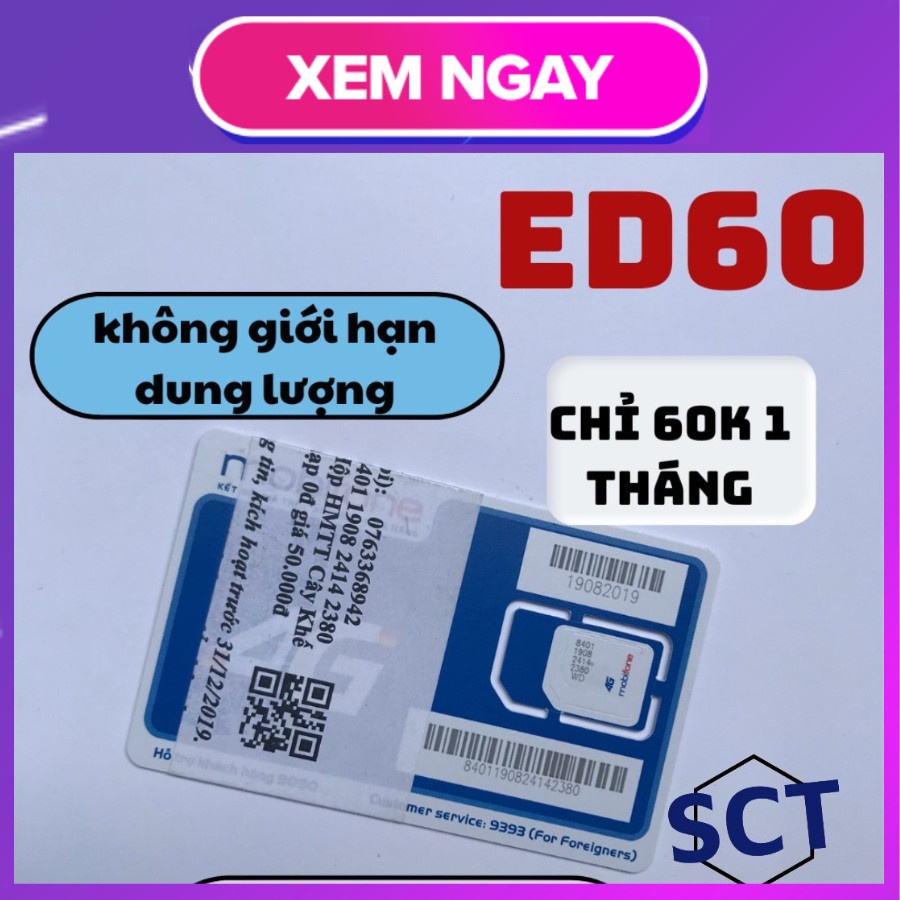 SIM 4G KHÔNG GIỚI HẠN DATA - ED60 TẬN HƯỞNG CUỘC SỐNG