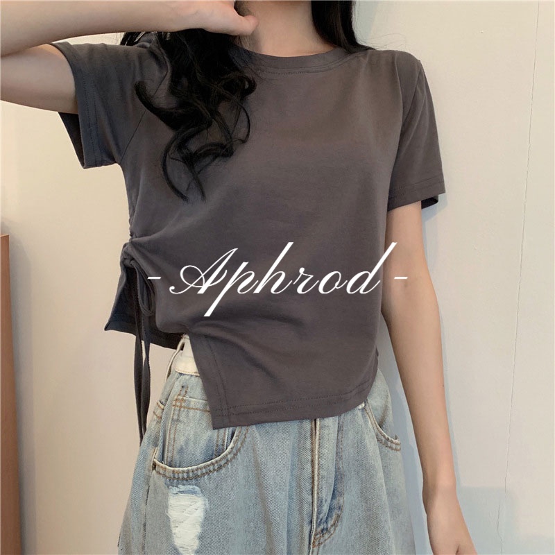 Áo Thun Ngắn Tay Phối Dây Rút Thiết Kế Dễ Thương