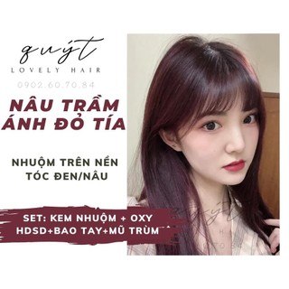   Hỏa Tốc Kem Nhuộm Tóc Màu Nâu Trầm Ánh Đỏ Tía Nhuộm Trên Nền Đen Nâu -tặng oxy 