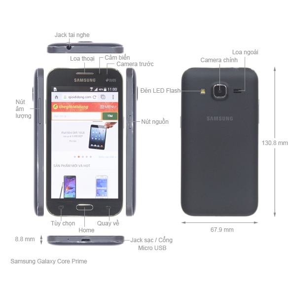 Samsung Core Prime  kèm pin NEW 100%