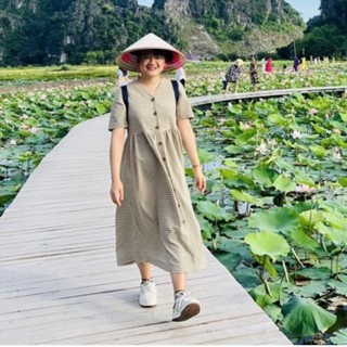Pass đầm Crush Studio caro xanh xuông dáng dài