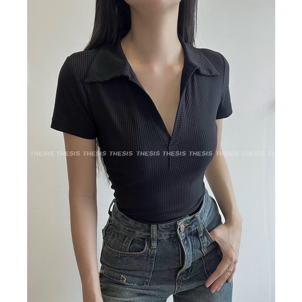 Áo Cổ V Ngắn Tay Dáng Dài - Áo Thun Tăm Lạnh THESIS