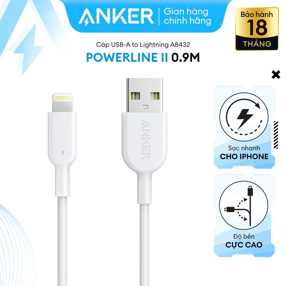 Cáp sạc ANKER Powerline II Lightning - dài 0.9m - A8432