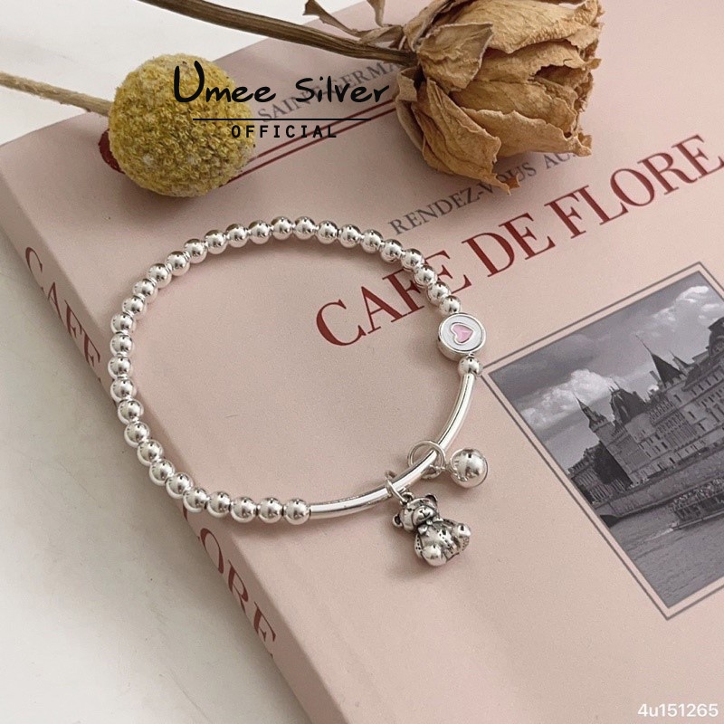 Lắc tay bạc nữ hình gấu dễ thương Umee Silver, lắc tay vòng charm cao cấp sang trọng, vòng tay nữ chất liệu bạc
