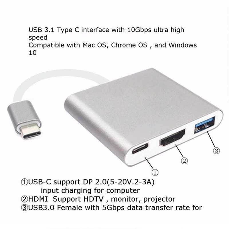 Cáp chuyển đổi từ type C sang HDMI + USB 3.0,Dây Chuyển với cổng HDMI/ USB3.0/TypeC cho laptop táo,tablet táo, tivi | BigBuy360 - bigbuy360.vn