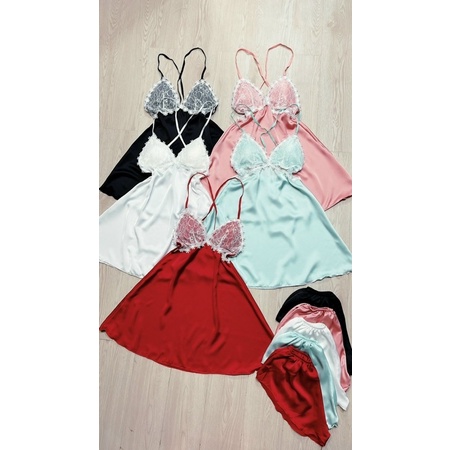 SET ĐẦM NGỦ PHỐI REN HOA KÈM QUẦN