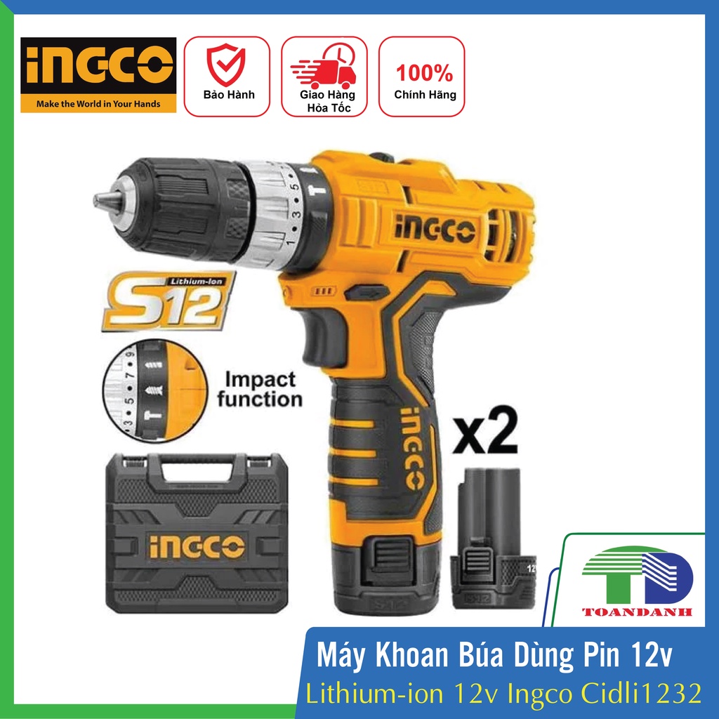 Máy khoan búa dùng pin Lithum-ion 12V 10mm INGCO CIDLI1232 - CHÍNH HÃNG