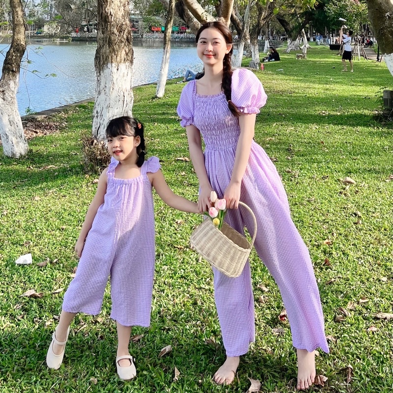 Jumsuit bé gái từ 1 đến 6 tuổi MICK AND MILK, Set đồ đôi mẹ và bé hàng thiết kế chất thô cotton thoáng mát dễ thương.