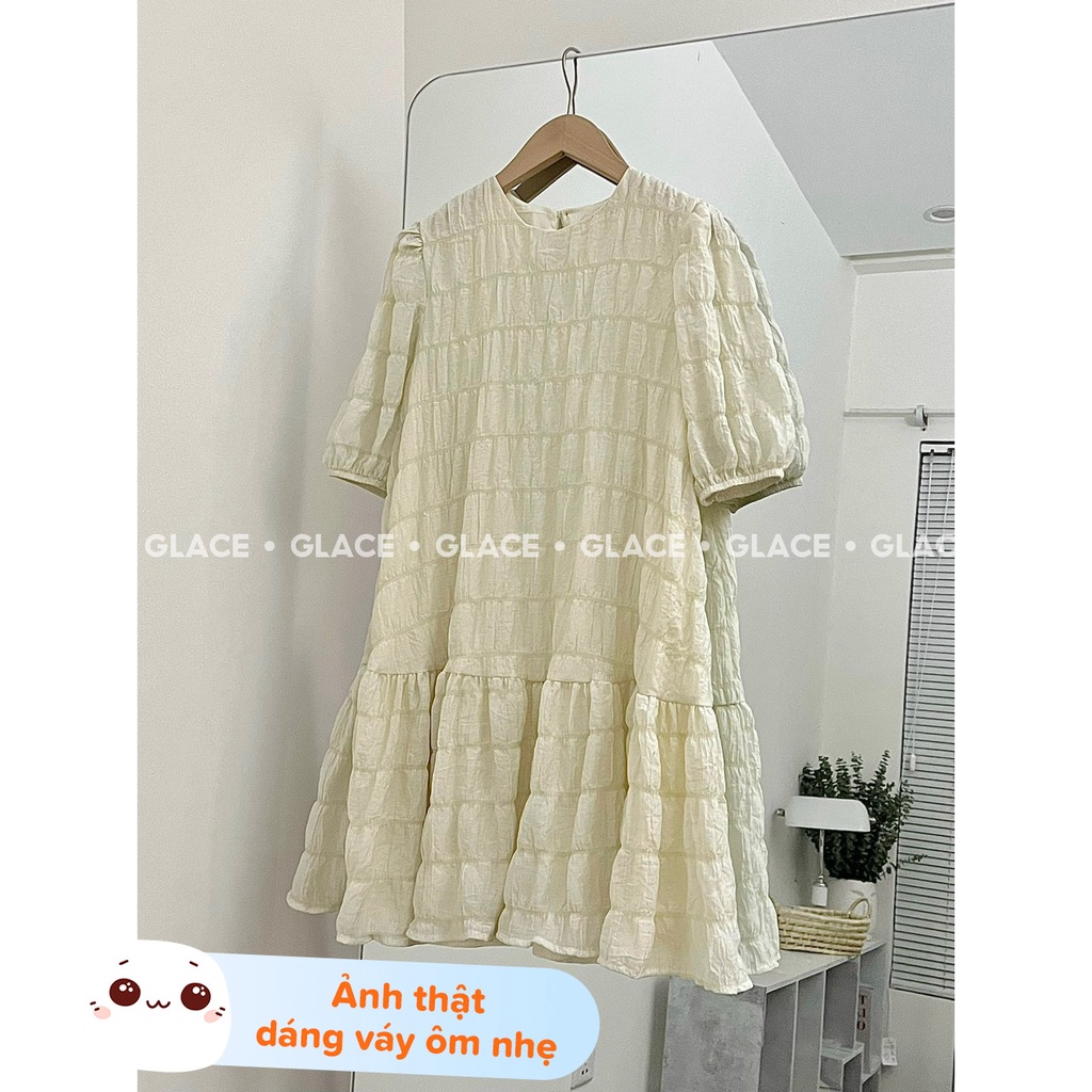 Váy đuôi cá GLACE Váy đầm suông babydoll dáng ngắn tay phồng chất liệu xốp nhăn dập ly kiểu dáng nữ tính thanh lịch | BigBuy360 - bigbuy360.vn