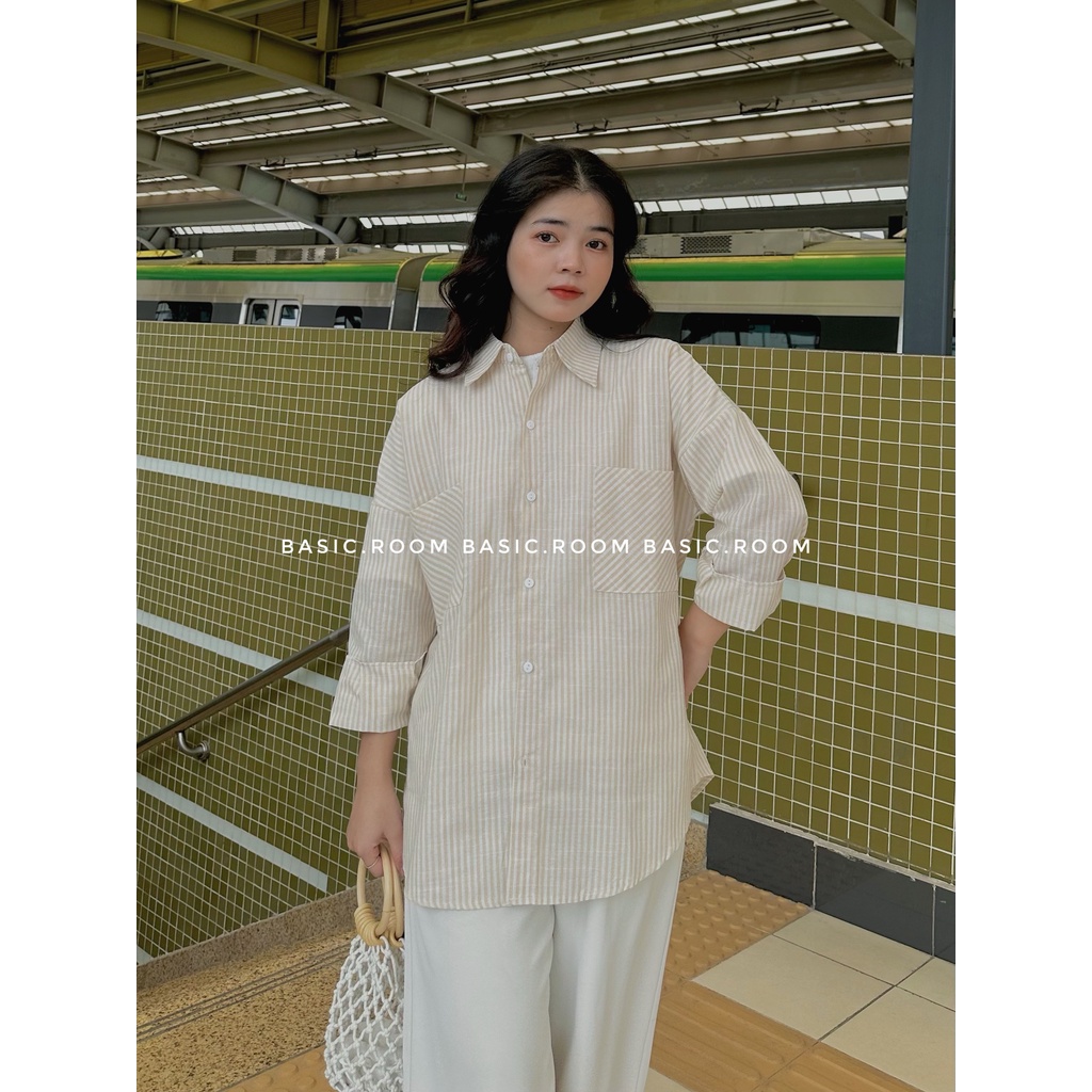 Áo sơ mi kẻ sọc nhiều màu form rộng basic phong cách Hàn Quốc by Basic room