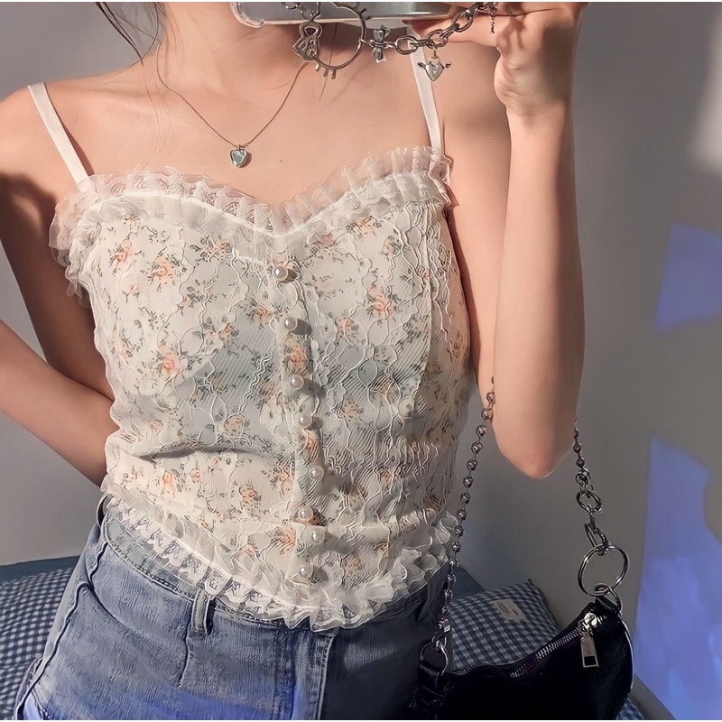 ÁO 2 DÂY REN HOA NỔI CÓ MÚT NGỰC