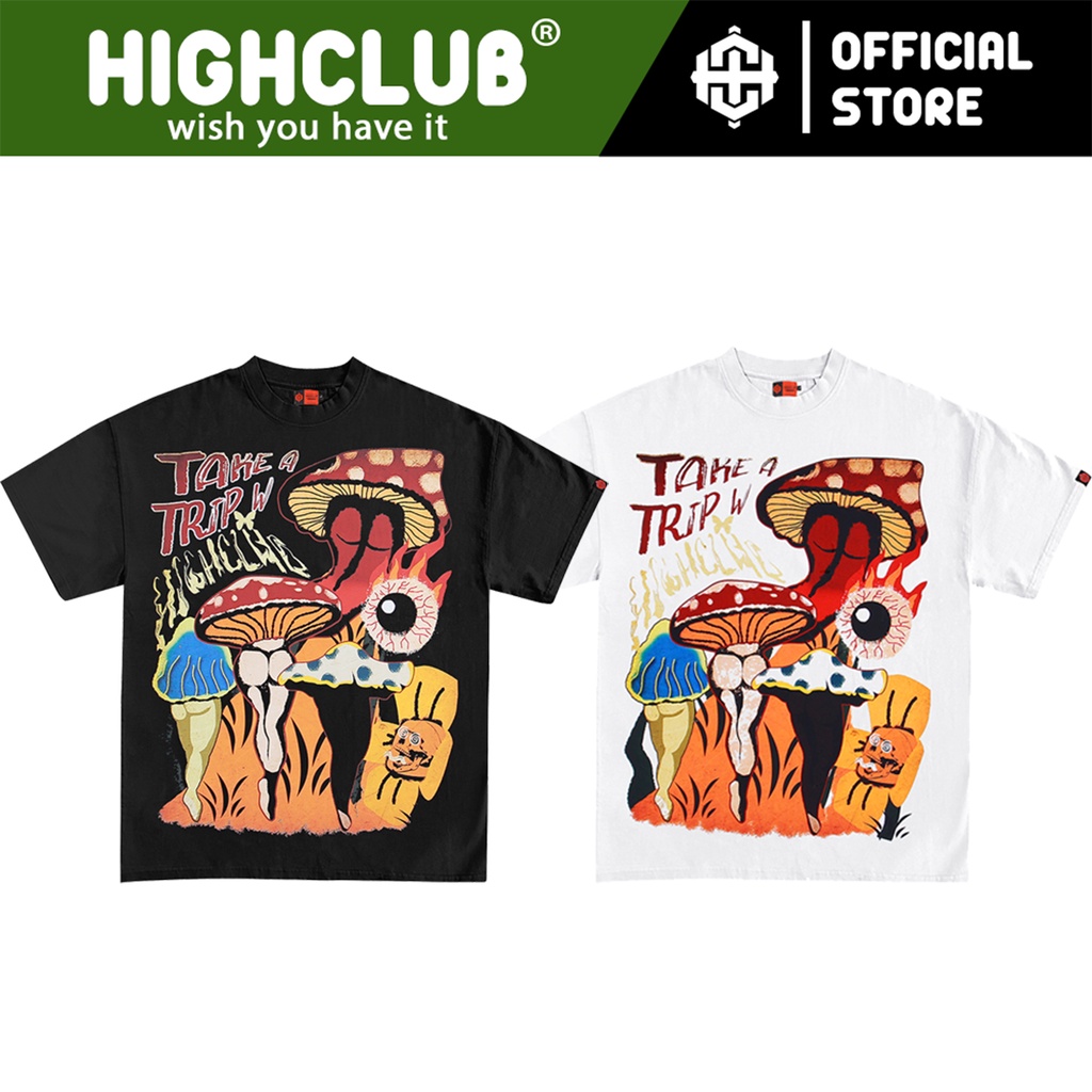 Áo Thun MUSHROOM Tay Lỡ Unisex Nam/Nữ màu ĐEN/TRẮNG Cổ Tròn PHỐI CỔ - HIGHCLUB Brand Chính Hãng