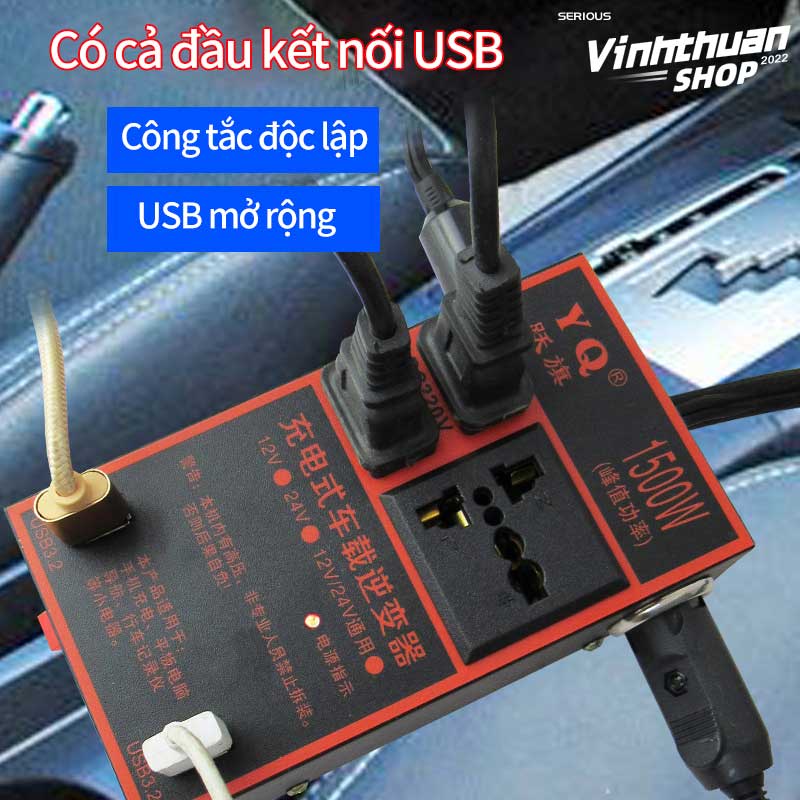 Car inverter 12v/24v to 220v car power converter multi-function car socket charger，Cổng USB kép，Công suất lớn