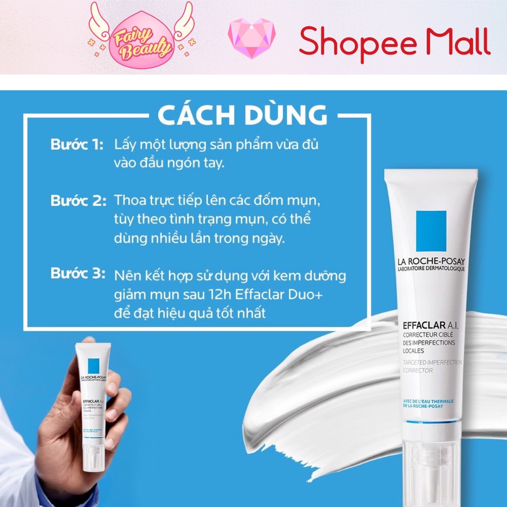 [LA ROCHE-POSAY] Kem Chấm Điểm Ngăn Ngừa Mụn Sưng Viêm Chuyên Biệt Effaclar A.I. Targeted Imperfection Corrector 15ml