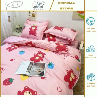 Bộ Chăn Ga Gối Cotton PL Lotso Dâu, Chất Liệu Thoáng Mát Đủ Kích Thước CAS Decor