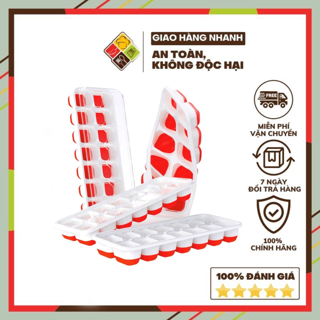 Khay đá silicon BEHOMEMALL set 2 khay có nắp đậy 14 viên bảo quản chống mùi tuyệt đối (giao màu ngẫu nhiên)